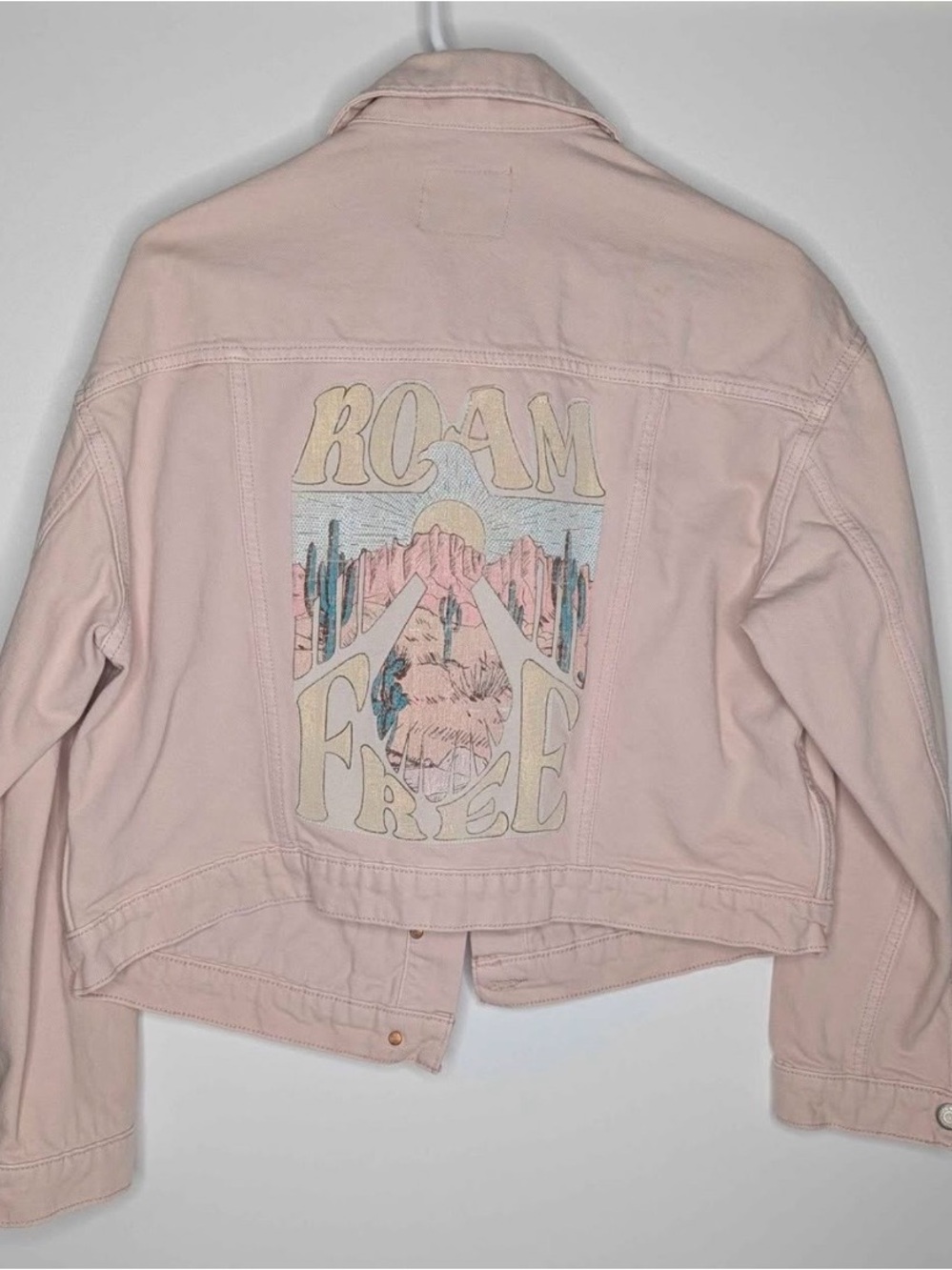 Old Navy Pale Pink Denim Jacket with Western Motif - Picture 2 of 3